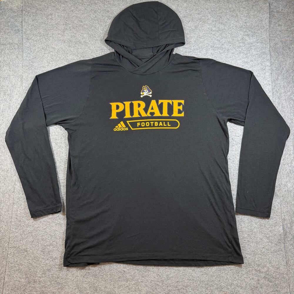 Adidas ECU Pirates Football Hooded Shirt Mens XL Black Long Sleeve Lightweight
